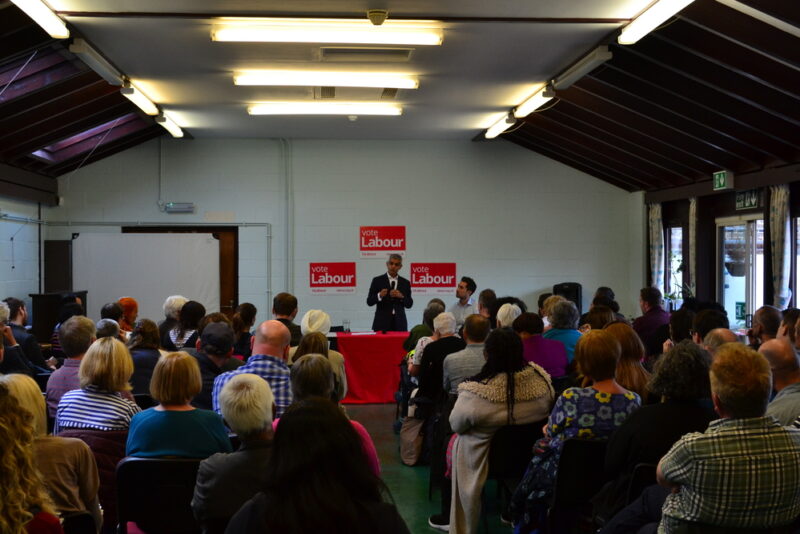 Mayor of London Sadiq Khan speaking to local members