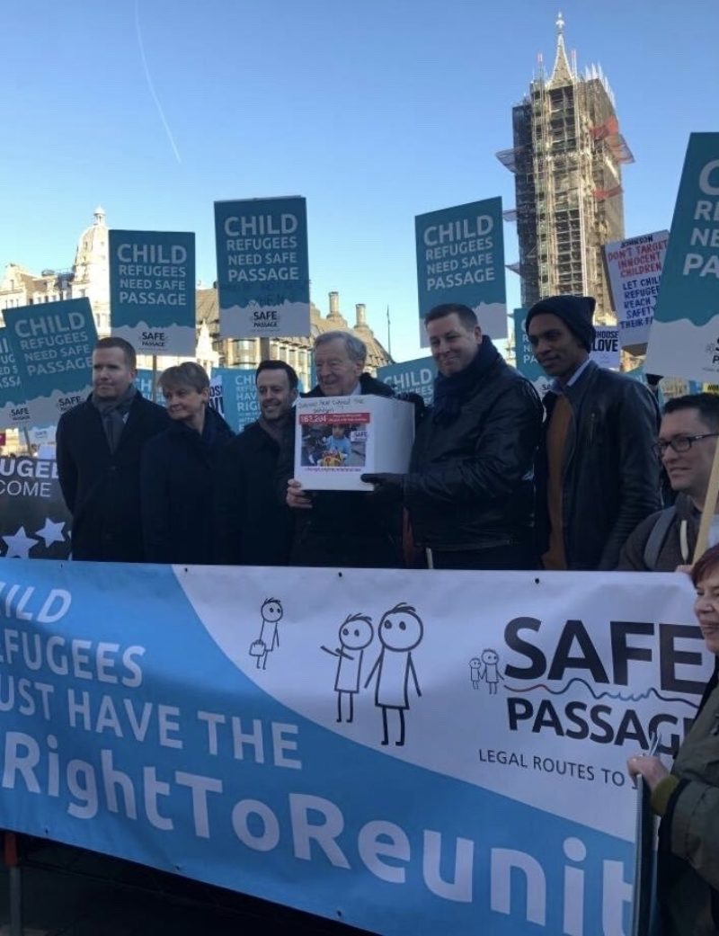 Cllr Bonavia pictured with Alf Dubs & the Safe Passage team