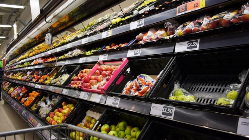 Supermarket fruit aisle. Food prices rise in Lewisham are being ignored the Tories.